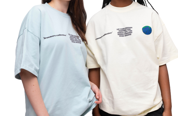 Pastel Blue "Let your dreams conquer the world" tee.
