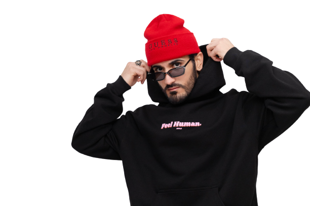 Black "Feel Human" hoodie
