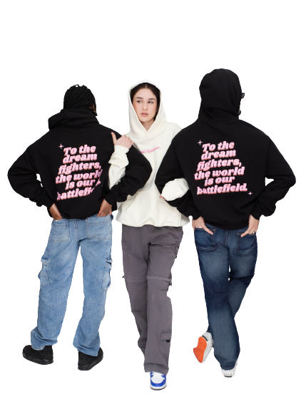 Cream "Feel Human" hoodie.