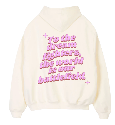 Cream "Feel Human" hoodie.